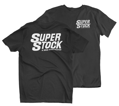 SUPER STOCK & DRAG ILLUSTRATED MAGAZINE BLACK TEE T-SHIRT WHITE INK DRAG RACING