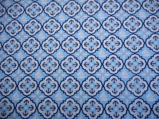 Nautical Fabric By Half-Yard White Sailboats Navy Anchors on Lt Blue Cotton Vtg