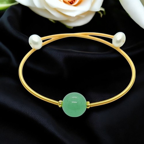 Bracciale primaverile avvolgente con avventurina verde naturale e perle di scarto fresco - Foto 2 di 5