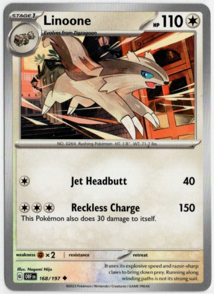 Linoone 168/197  - Pokemon - Obsidian Flames - NM/M
