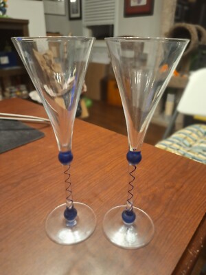 2 VTG Martini & Rossi Asti Millennium 2000 Crystal Art Glass Champagne Flutes
