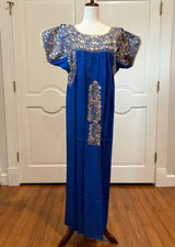 San Antonino Maxi Dress, Oaxaca Mexican dress. hand Embroidered. Silk Threads.