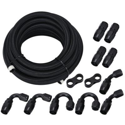 AN6 -6AN Fitting Stainless Steel Nylon Braided Oil Fuel Hose Line 16ft Kit 5M