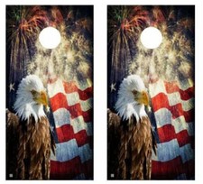 Bald Eagle Fireworks Cornhole Wood Board Skin Wrap