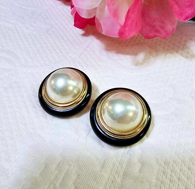 1970's Couture Christian Dior Goldtone Clip On Earrings w faux pearl-READ - B29