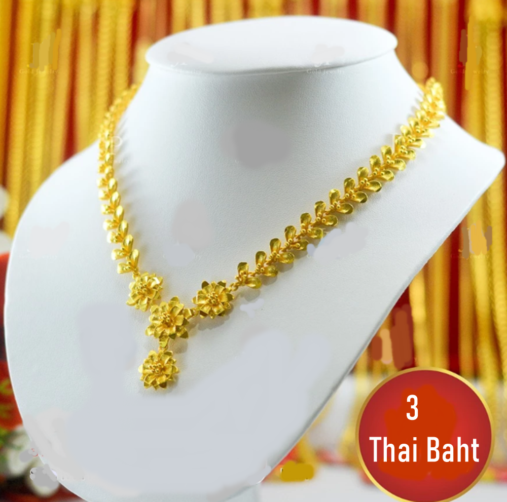 22k 24k Gold Plated Thai Baht Necklace with Orchid Design-image