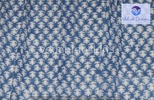 5 Yard Blue Hand Block Floral Print Cotton Fabric Dressmaking Sewing