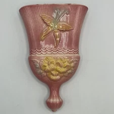 Vintage Hull Pottery Wall Pocket Broom Pink  Whisk Floral USA 82