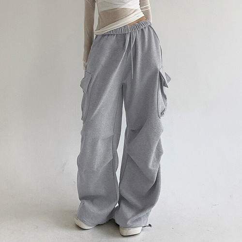 Women Loose Drawstring Lace Up Pockets Wide Legs Sweatpants High Waist Trousers - Picture 5 of 17