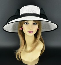 M95 White/Black Kentucky Derby Church Wedding Royal Ascot Wide Brim Sinamay hat