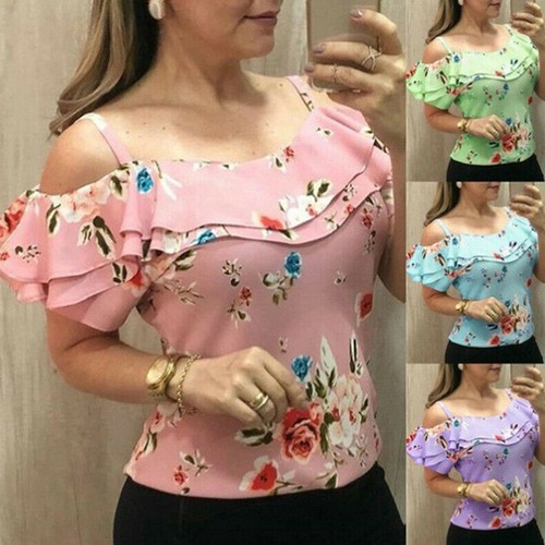 Elegante Manga Corta Blusas Mujer Camisas Camisa Blusa Nueva Tops | eBay