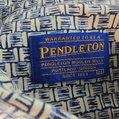 Pendleton Shirt Mens XL White Blue Button Down Geometric Check Casual Pocket - Picture 7 of 9