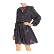 Joie Ramla Long Sleeve Firework Metallic Keyhole Smocked Waist Dress