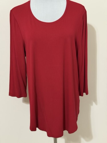 New Womens Size Large JM COLLECTION Pullover 3/4-Sleeve Scoop-Neck Top Tunic Red