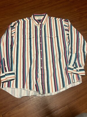 Vintage Wrangler Shirt Mens 18 35 White Striped Button Down Western Cowboy 90s