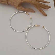 VINTAGE 2 TONE MODERNIST 3.25 IN WIDE EXTRA LARGE HOOP EARRINGS