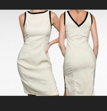 Express Stretch Contrast Cream Black Retro Classy Fitted Bodycon Dress size 3/4