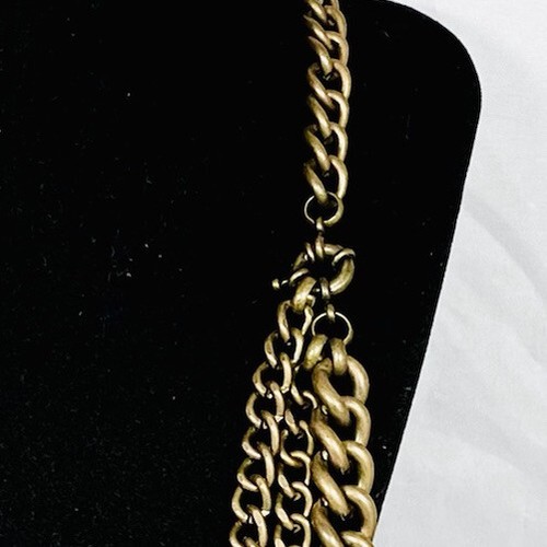 RUNWAY 42” XXL NECKLACE MULTI CHAIN BOHO BRASS & RED GLASS PAVE RHINESTONES - Picture 4 of 12
