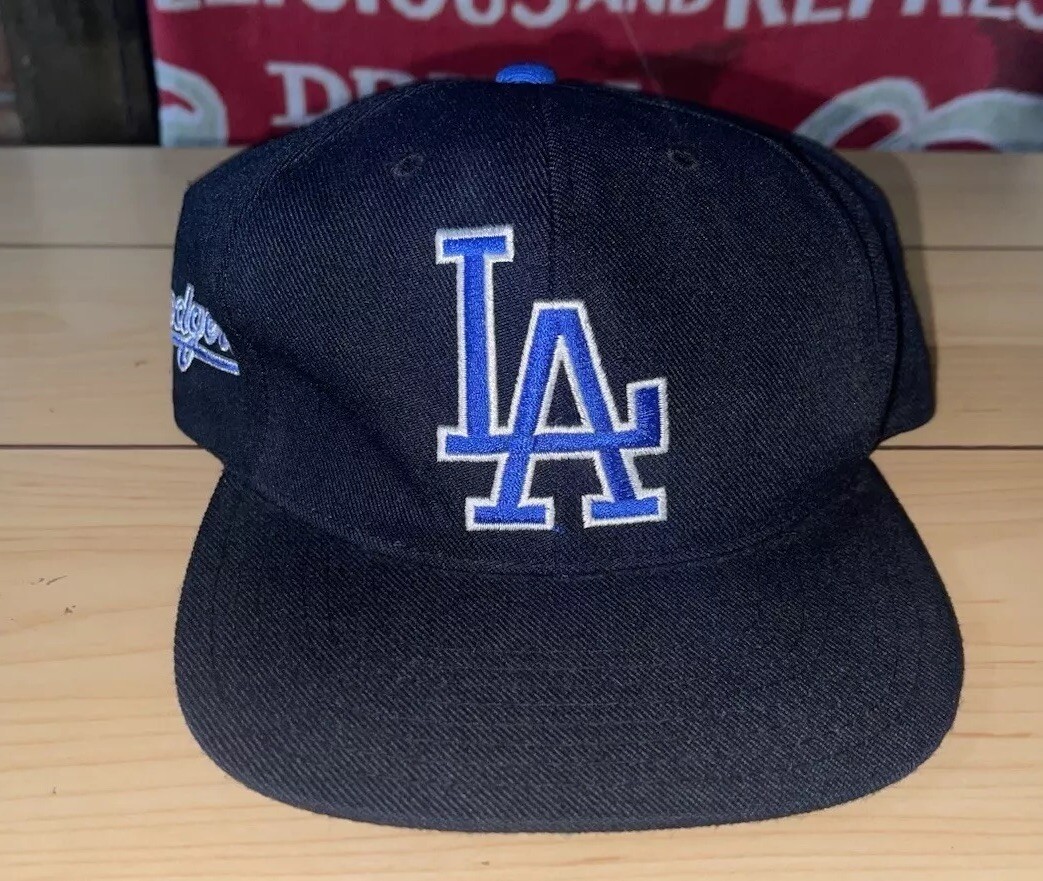 Vtg Drew Pearson MLB Los Angeles Dodgers Black dome SnapBack Hat