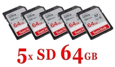 5x SanDisk 64GB Ultra SDHC UHS-I / Class 10 Memory Card, Speed Up to 120MB/s