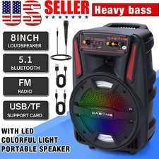 8" Bluetooth Party Speaker Portable FM Karaoke System Stereo Tailgate LED Mic