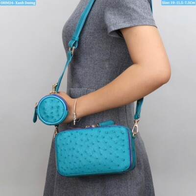 #ad Blue 100% RealGenuine EXOTIC Ostrich Leather Skin Women HandbagClutch Bags
