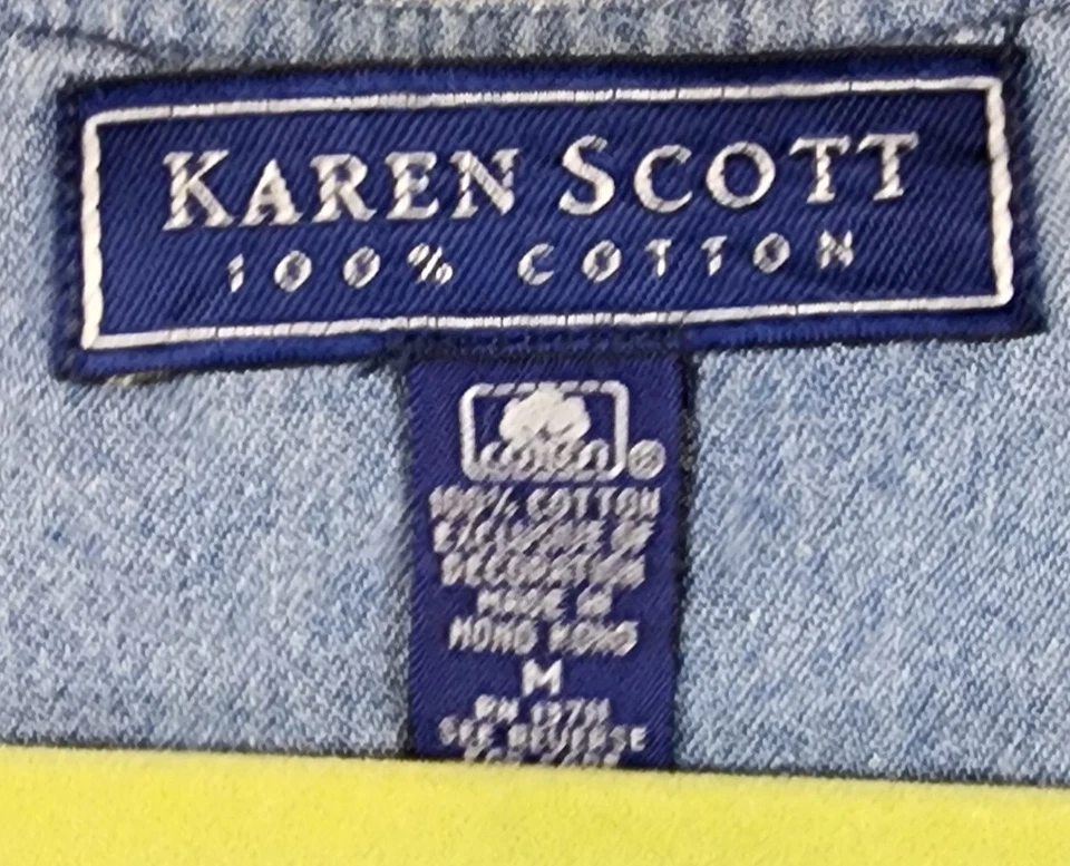 Vestido Karen Scott Mujer Medio Azul Denim Floral Bordado Plisado Con Botones Foto 3 de 4