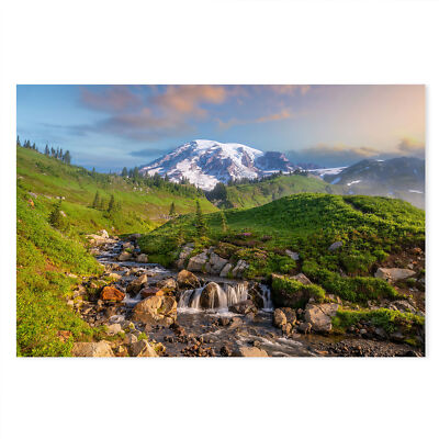 Postereck - 4108 - Mount Rainier: Schnee, Wiesen & Gebirgsbach Wanddeko Bilder
