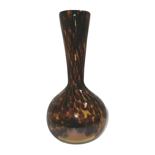 Amber Tortoise Art Glass Vase MCM Hand Blown Unmarked Small Decor