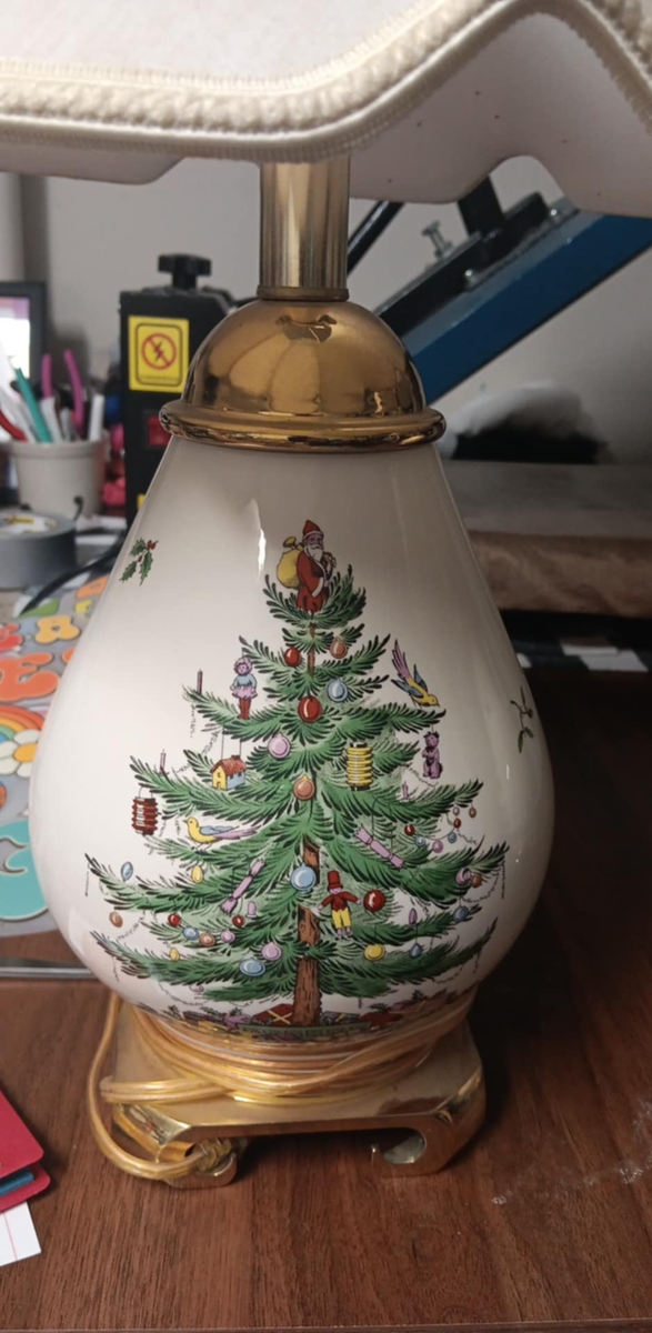 Spode Christmas Tree Ginger Jar Lamps with original shades-set Of