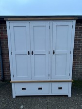 Solid Wood Triple Wardrobe - Grey With Oak Top