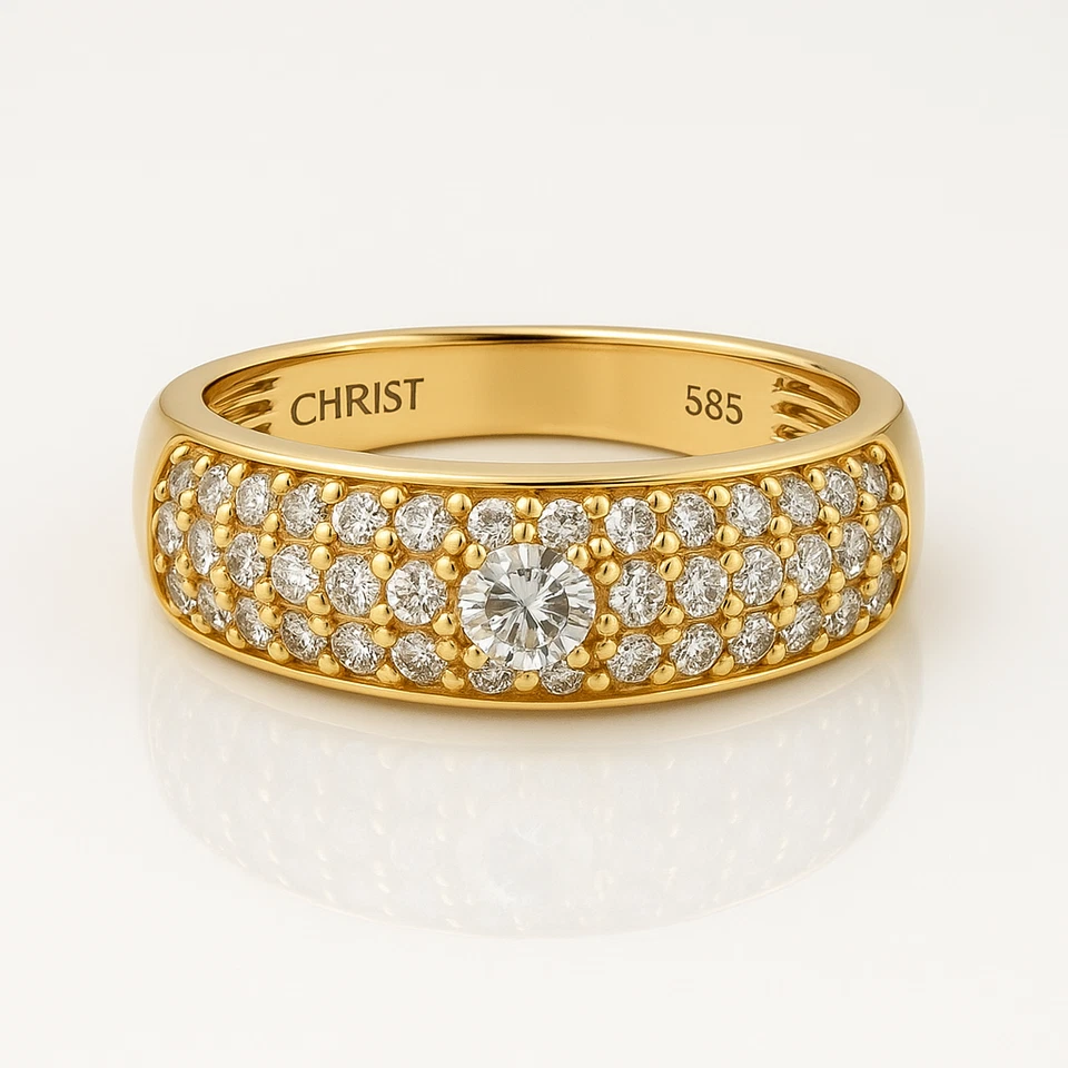 CHRIST Brillant Ring 585 Gelbgold 14K Damenring Gr 60 Diamant Pave Massiv 6,6g - Bild 1 von 4