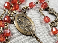 Vintage Rosary Beautiful Red Beads St Therese Of Lisieux Christian Gift B41
