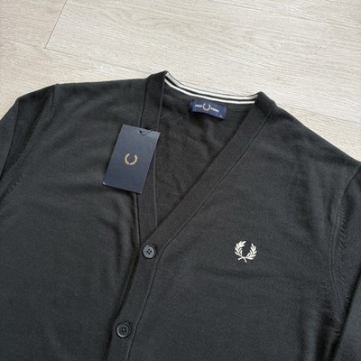 BNWT Fred Perry Classic Cardigan Jumper Mens Size Extra Large Green Wool Cotton