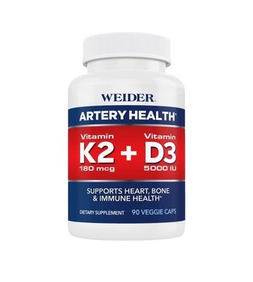 Weider Artery Health with Vitamin K2 Plus D3, 90 Veggie Caps.