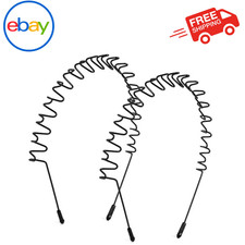 2Pcs Metal Head Bands for Women's Hair, Spring Wave Non Slip Mens Black