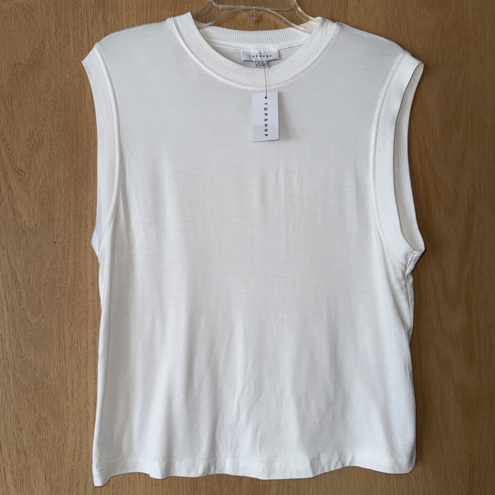 TOPSHOP White Sleeveless Tank Top Wide Arm Openings Women's Size 4-6 New