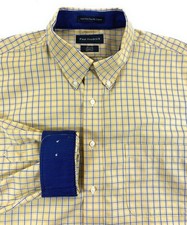 Paul Fredrick Men's Classic Fit Non-Iron Yellow Check Dress Shirt 18.5x35