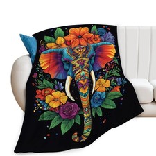 40x50 Inch Colorful Elephant Animal Throw Blanket Soft Fleece Plush Men Women