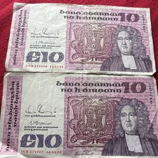 2x1992  Central Bank Of Ireland B Series £10 Notes