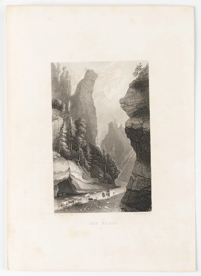 PAYNE (*1812) nach MAYER (*1791), Felsenschlucht mit Wanderern, Sst. Romantik - Bild 2 von 4