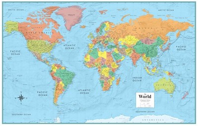 Swiftmaps 32'' x 50'' RMC Large World Wall Map 32x50 Signature World, Pastels