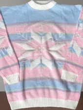 Vintage 80s Worthington Pastel Snowflake Knit Sweater Women’s L Fairycore USA