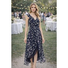 BB Dakota RSVP Womens Dress Size Small Kelli Ruffle Wrap Blue Maxi Floral