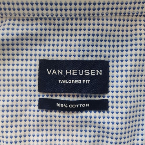 Camisa de vestir Van Heusen para hombre talla 41/86 ajuste a medida patrón azul 100 % algodón - Imagen 4 de 15