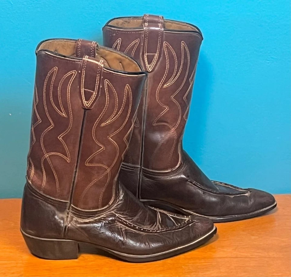 Botas de vaquero de colección años 70 sin marca para mujer talla 4 cuero marrón Foto 3 de 4