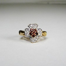 Cubic Zirconia Ring Garnet Red Stones 18K Gold Plated Size 7 Flower Vintage NOS