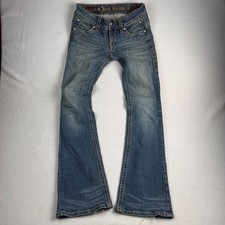 Rock Revival Patti Bootcut Jeans Womens 28 Medium Wash Thick Stitch Fleur De Lis