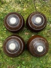 Cuencos antiguos de madera para césped Lignum Vitae usados
