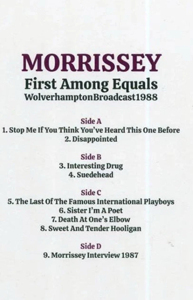 Morrissey - First Among Equals Wolverhampton Broadcast 1988 vinyl Record 2 Lp Foto 2 de 3